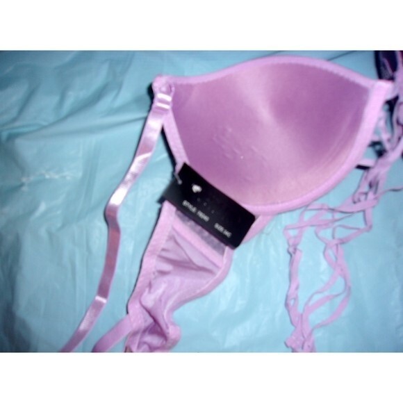 Youmita 38B Lavender Mist Metallic Lace Bra & Large Coordinating Boyshort NWT - Picture 4 of 9